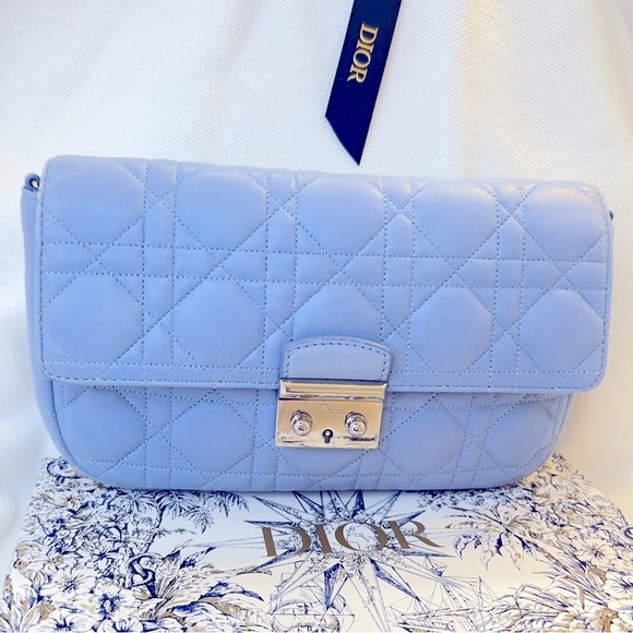 DIOR Crossbody Bag in Light Blue Cannage Lambskin Authentic Christian Dior - Picture 15 of 15